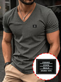 [180G 95% Polyester] Men'S Casual Waffle V-Neck Short Sleeve Top, Breathable Comfortable Chest Patch Style, Men'S Comfortable High-Quality High-Fit Rate Casual Sports T-Shirt Summer Global All Seasons Base Layer Factory Made - Dark Gray