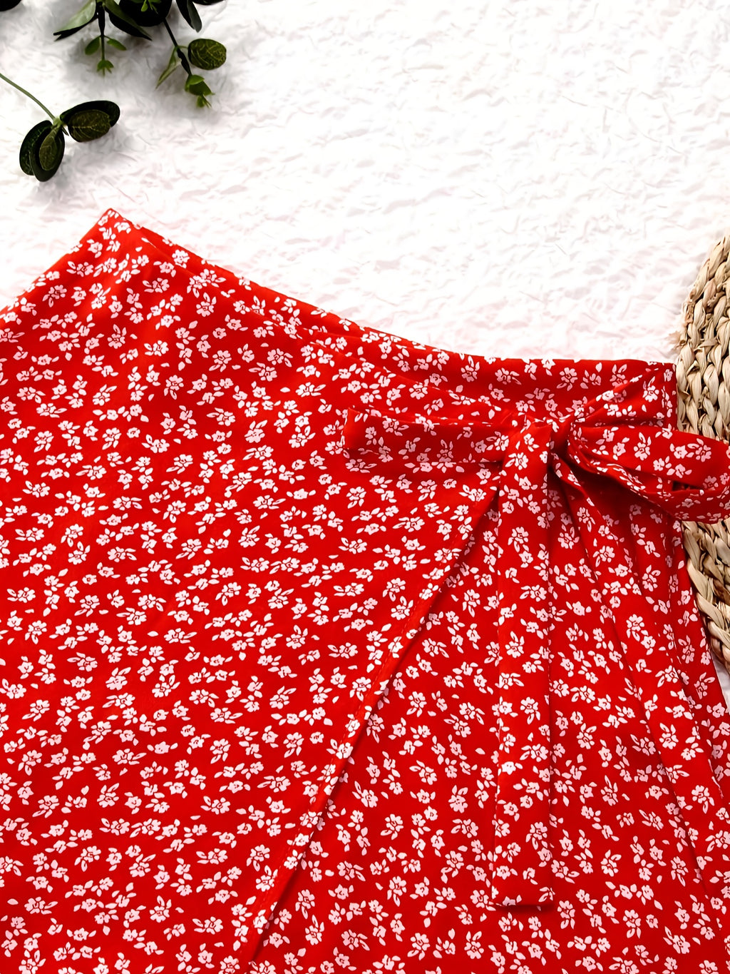 Floral Print Wrap Tie Midi Skirt - Red