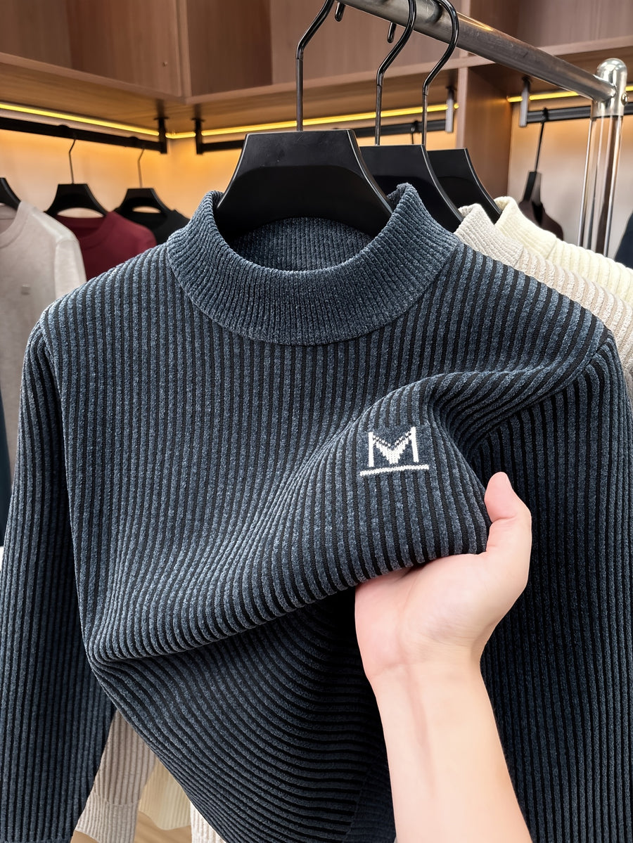Minimalist Urban Knit Round Neck Sweater Portable Daily Commute - Grey-blue