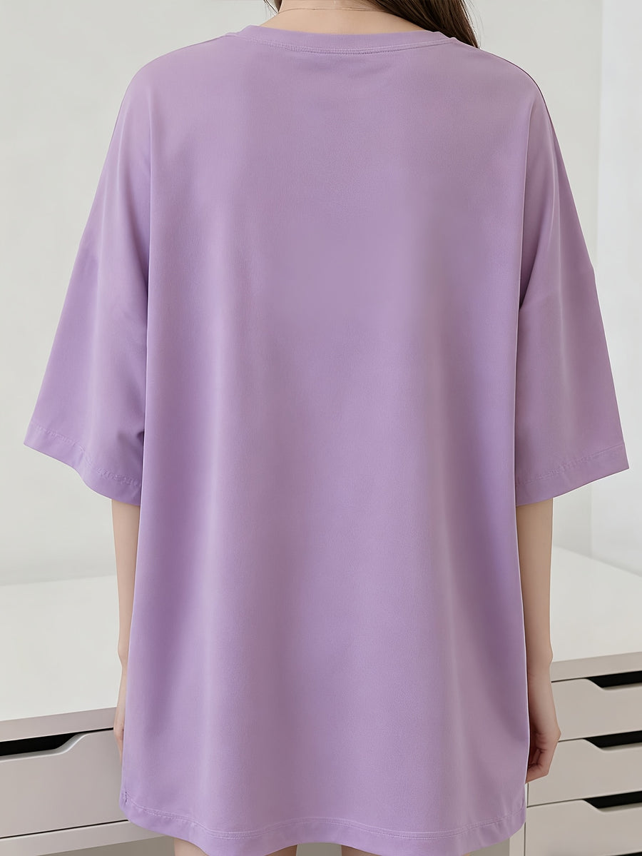 2W104 M-2XL T-Shirt Women Clothes Blouse T-Shirt Crop Top Basic Essentials Korean Style Internet T-Shirt Blouse Clothes Oversize Round Neck Men - Purple
