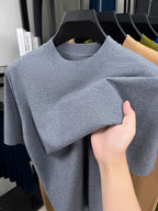 Men'S Summer Short-Sleeve Knit Top, Classic Round Neck Easy Solid Color Design, Breathable And Moisture-Wicking, Fashionable And Versatile in Multiple Colors, Suitable for Casual And Athletic Wear - Gray In Flower