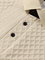 CLICK Print Summer Temperament Heavyweight Men'S Contrast Collar Short Sleeve Polo Shirt New Jacquard Fabric Comfortable Casual Contrast Collar Men'S Short Sleeve Clothing Jacquard Fabric Texture Random - Khaki