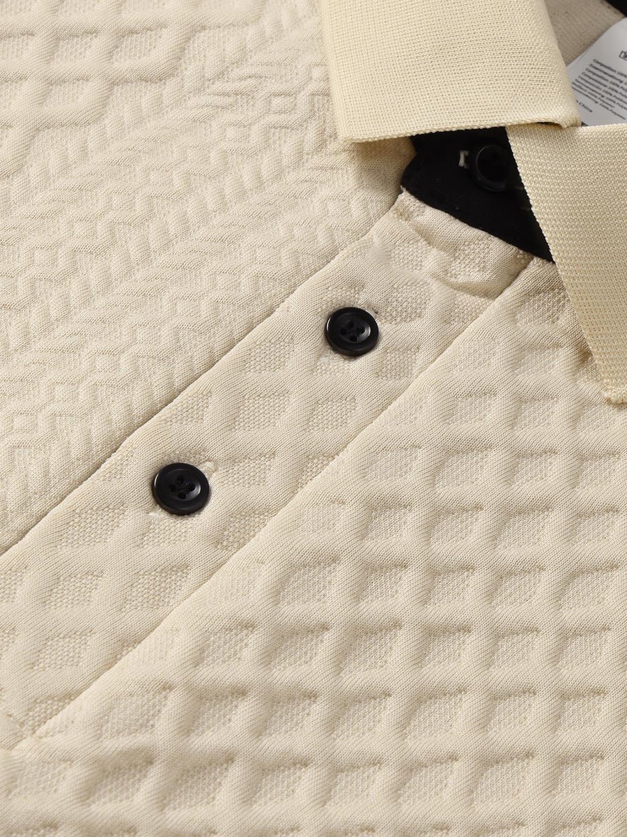 CLICK Print Summer Temperament Heavyweight Men'S Contrast Collar Short Sleeve Polo Shirt New Jacquard Fabric Comfortable Casual Contrast Collar Men'S Short Sleeve Clothing Jacquard Fabric Texture Random - Khaki
