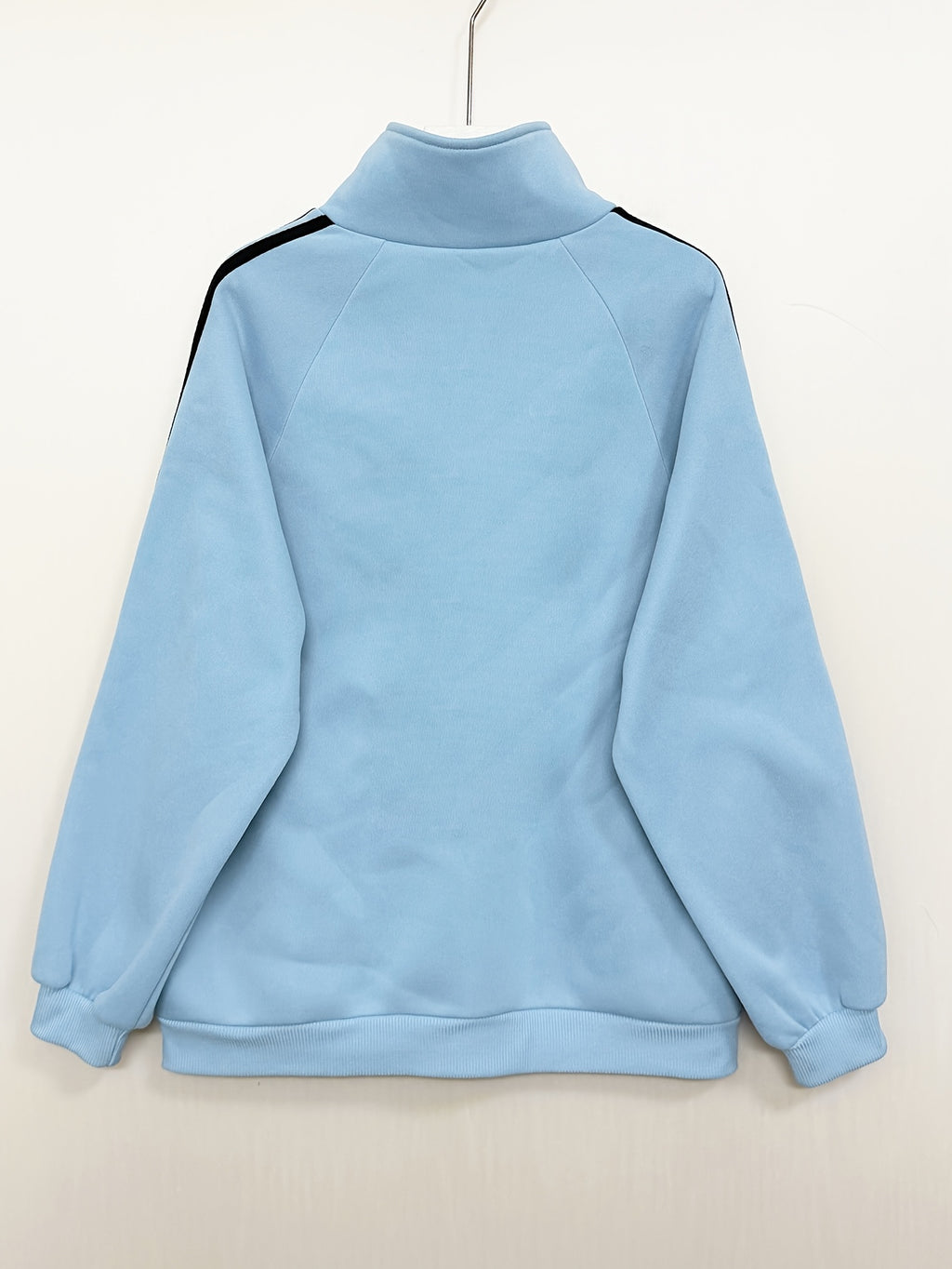 1pc Women'S And Men'S Jacket with Chinese Retro Stand Collar And Striped Patchwork Design - Front Zipper And Tie-Up Closure, Suitable for Parties, Daily Commute, And Casual Wear - Fashionable Retro Warm Outerwear, Light Board - Blue
