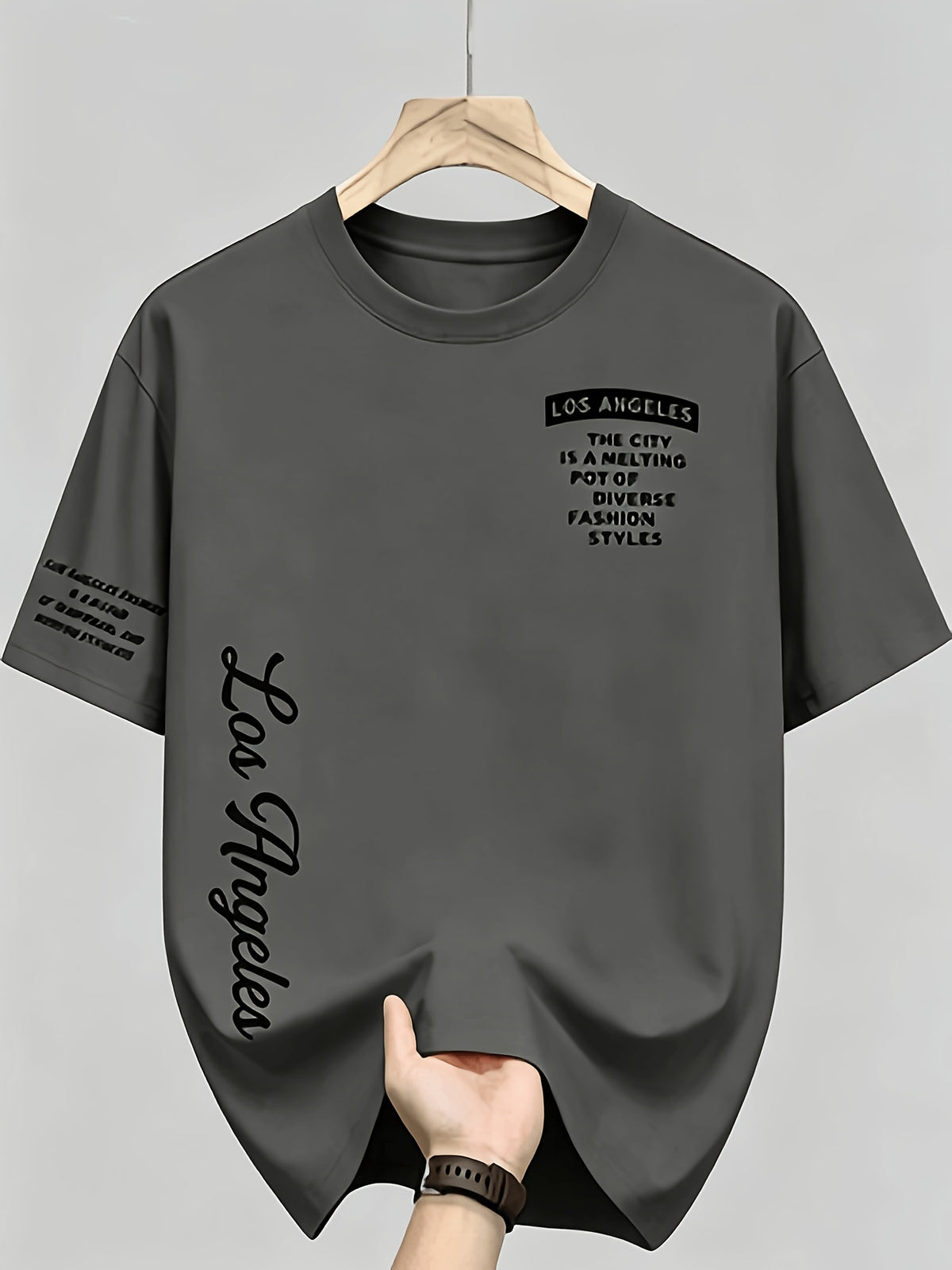 Men'S American Retro Letter Print New Arrival Comfortable Fashion Casual T-Shirt, Easy Care, Business Casual Style, Breathable, Comfortable, Ideal Top for Outdoor Sports - Dark Gray