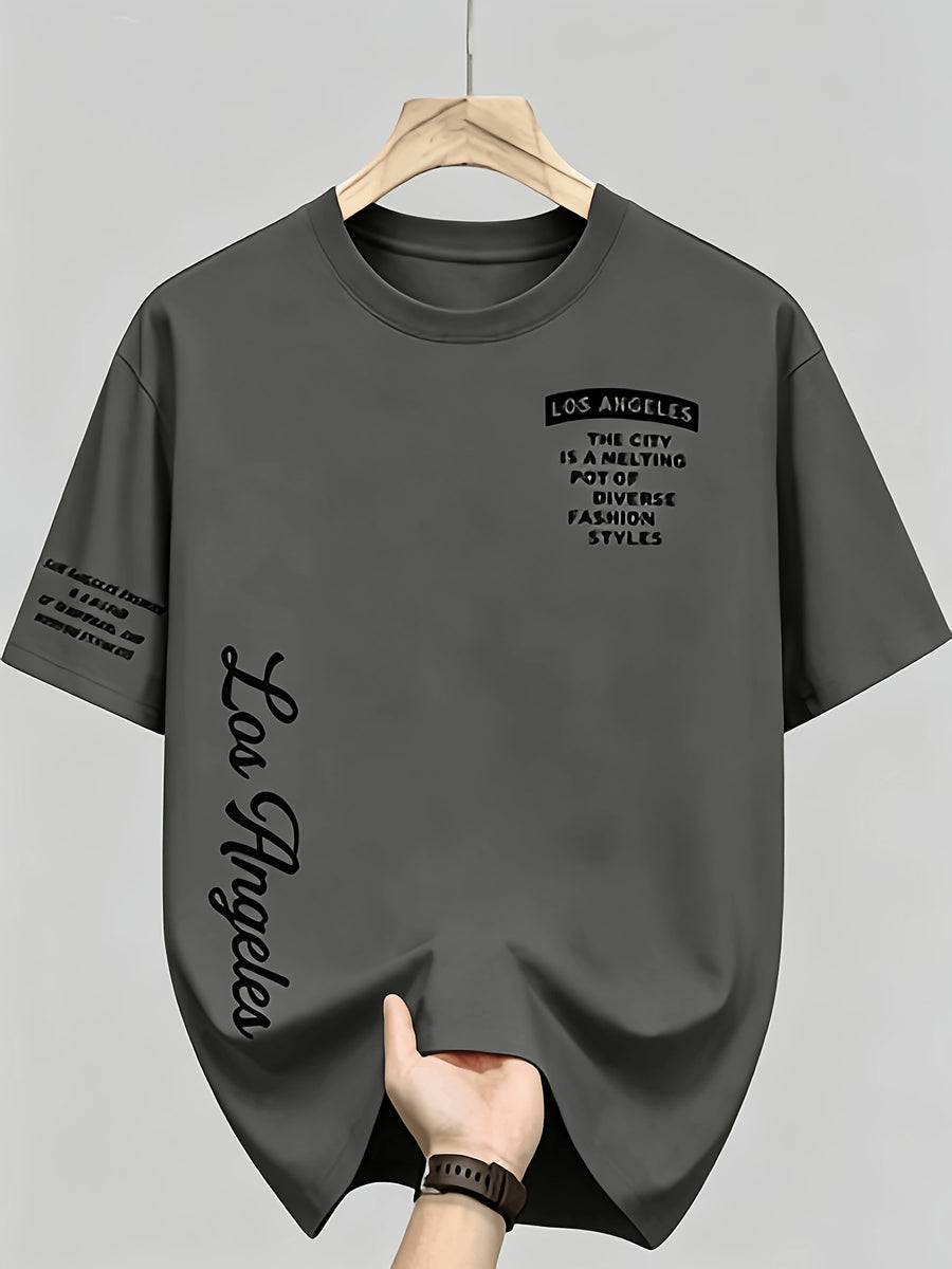 Men'S American Retro Letter Print New Arrival Comfortable Fashion Casual T-Shirt, Easy Care, Business Casual Style, Breathable, Comfortable, Ideal Top for Outdoor Sports - Dark Gray