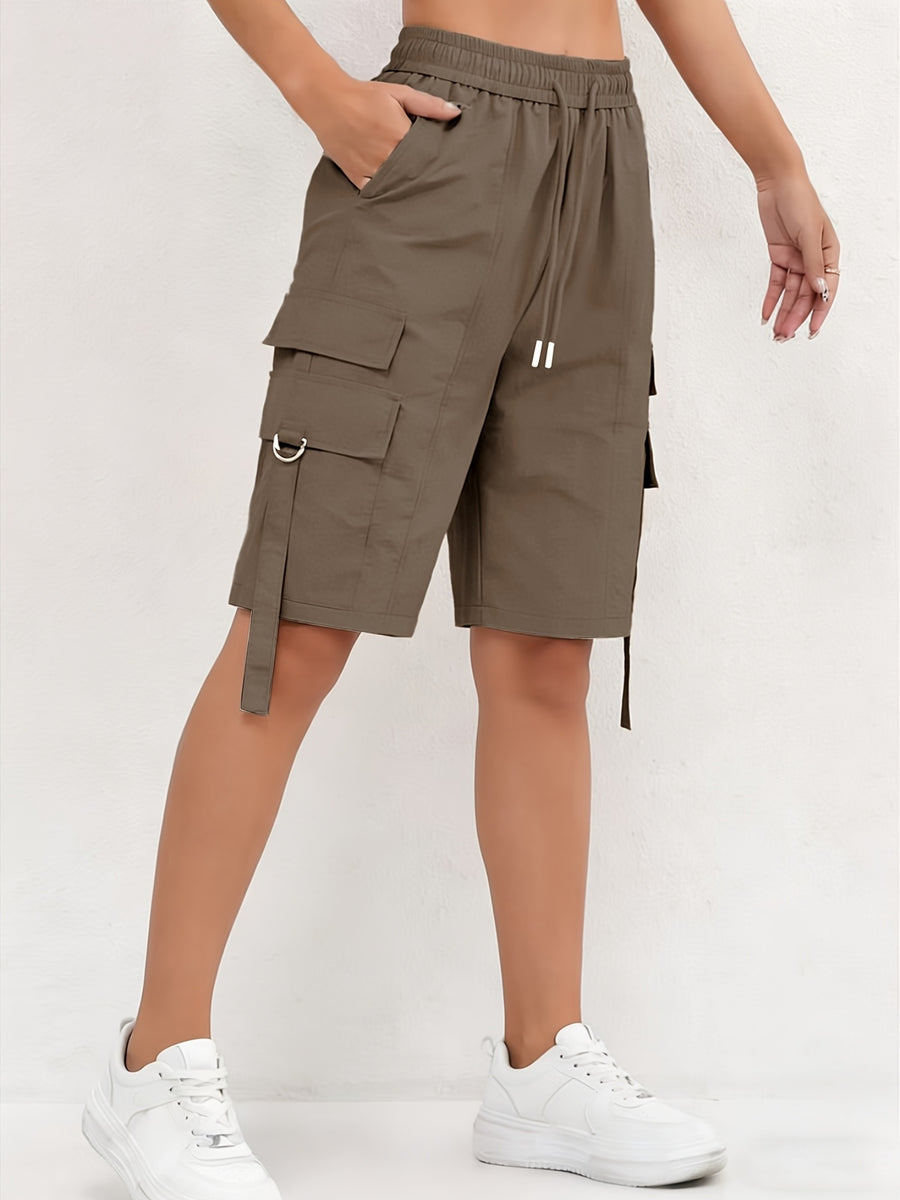 Ladies Casual Fashion Utility Shorts - Coffee Color