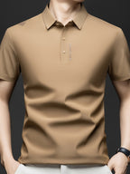Men'S Summer Short Sleeve Polo Shirt, 3D Structured Collar, Durable And Non-Collapsing, Neckline And Shoulder Line Shaping, Moisture Wicking And Breathable, Non-Sweaty for Long Sitting - SINBOS - Coffee Color