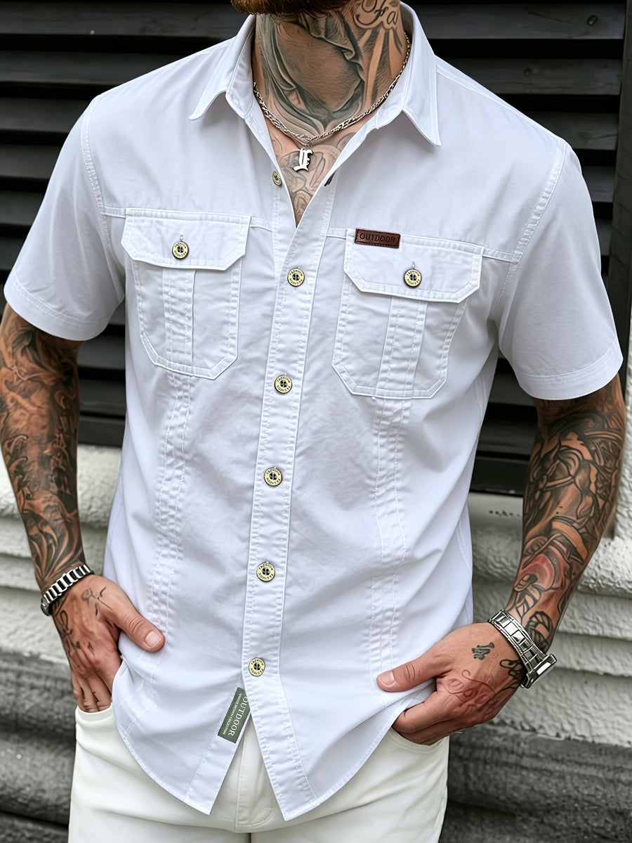 Men'S Summer Cool Shirt Top - Casual, Versatile, Sweat-Absorbent And Quick-Dry Short Sleeve Shirt. Fashionable And Trendy Men'S Clothing. Suitable for Daily Workwear, Outings, Shopping, Vacations, And Leisure Activities - White