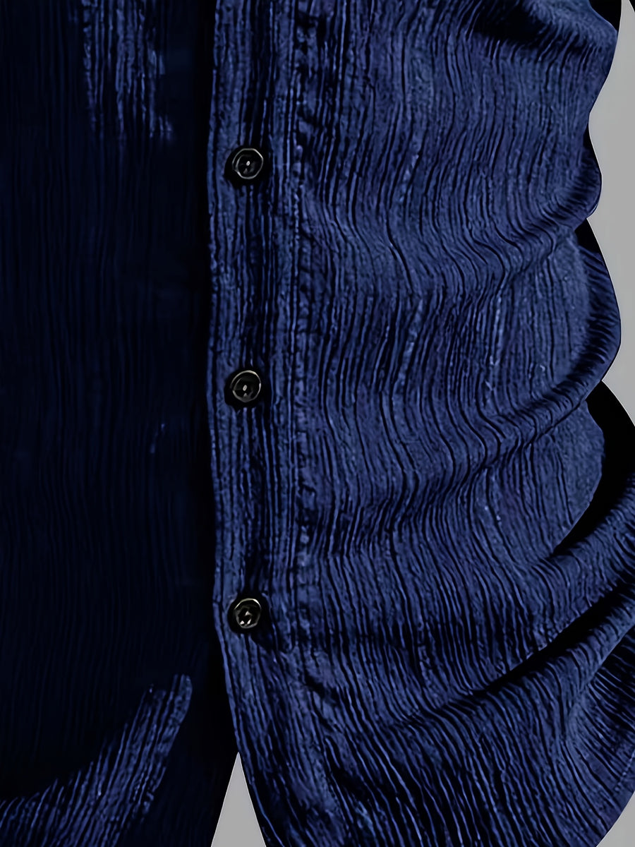 Henley Shirt 2026 Spring/Summer Men's New Apparel Men's T-Shirt Henley Shirt Stand Collar Shirt -  Product, Casual Fashion Unique Design, Plaid Button- Textured Shirt, Suitable for Pool, Outdoor Vacation, Travel, Seaside Beachwear, 1pc Outfit - Navy Color