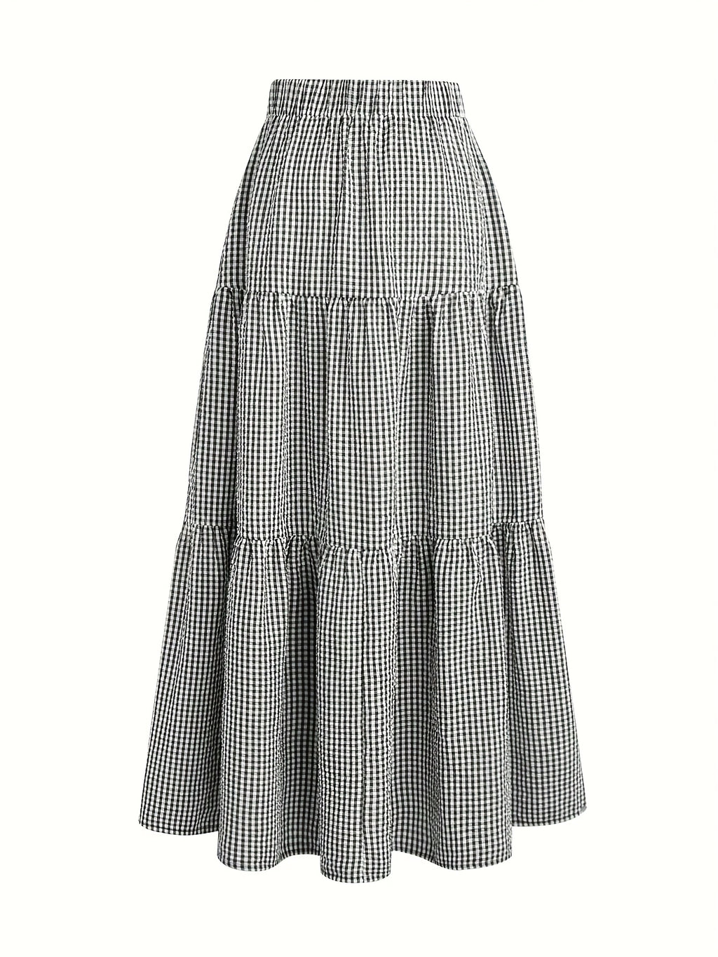 The Women'S Skirt Features a Minimalist Design, Suitable for Various Everyday Occasions, Embodying a Vintage French Style. It Has a High-Waisted Silhouette with an Elastic Waistband, Exuding Elegance And Sweetness. Perfect for Spring And Autumn - Black And White