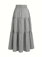 The Women'S Skirt Features a Minimalist Design, Suitable for Various Everyday Occasions, Embodying a Vintage French Style. It Has a High-Waisted Silhouette with an Elastic Waistband, Exuding Elegance And Sweetness. Perfect for Spring And Autumn - Black And White