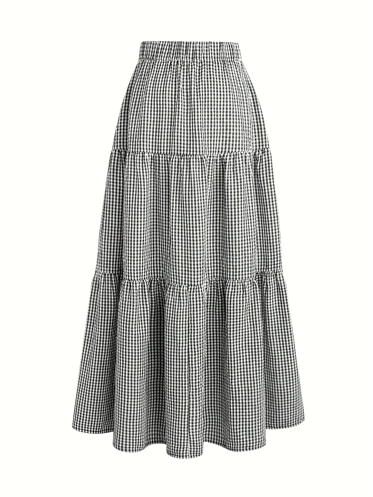 The Women'S Skirt Features a Minimalist Design, Suitable for Various Everyday Occasions, Embodying a Vintage French Style. It Has a High-Waisted Silhouette with an Elastic Waistband, Exuding Elegance And Sweetness. Perfect for Spring And Autumn - Black And White