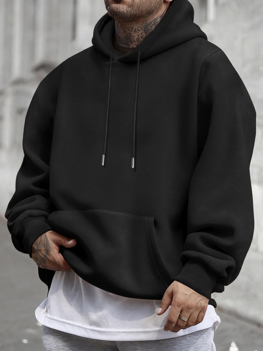 [Christmas Big ] Autumn Winter Men'S Warm Comfortable Hoodie, Y2K Graffiti Trendy Sweatshirt, Classic Practical Kangaroo Pockets, Retro Hip-Hop Street Style Men'S Casual Top, High Comfort Warm Fabric - Black