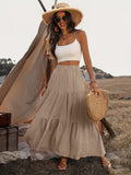 Textured Button + Elastic Waist Design Midi Skirt Women'S Clothing | And Elegant - Apricot
