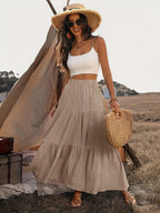 Textured Button + Elastic Waist Design Midi Skirt Women'S Clothing | And Elegant - Apricot