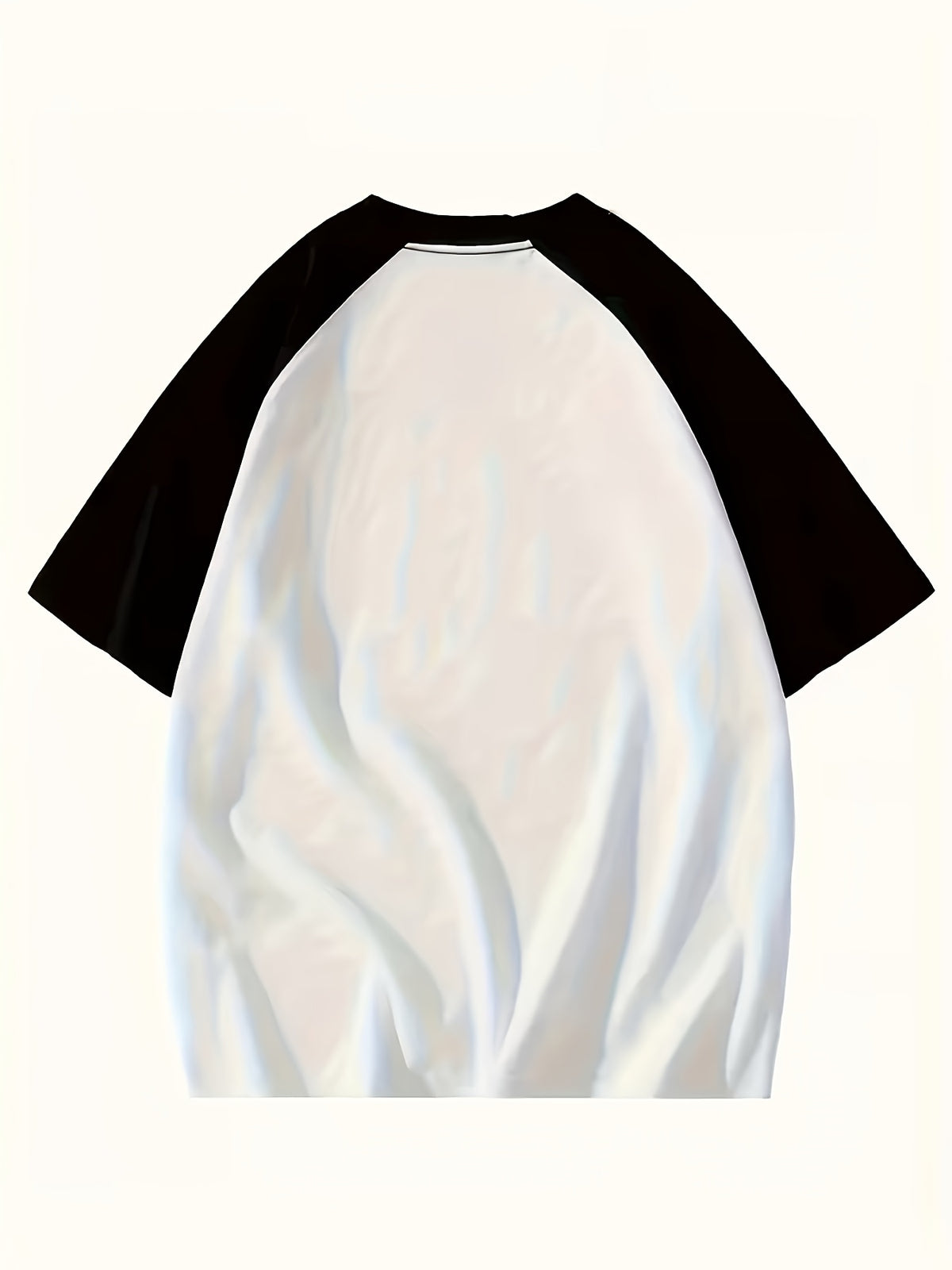 Retro Raglan Short Sleeve Men'S T-Shirt/Summer 2026 New Style/Color-Block Off-Shoulder Top/Casual Outing Outfit/Casual Athletic Top for Men/Round Neck Print Shirt - White+black