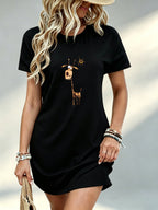 Printed Design Not Textured, Casual Ladies Dress, Giraffe Print, Daily Wear, Gift for Her - Black