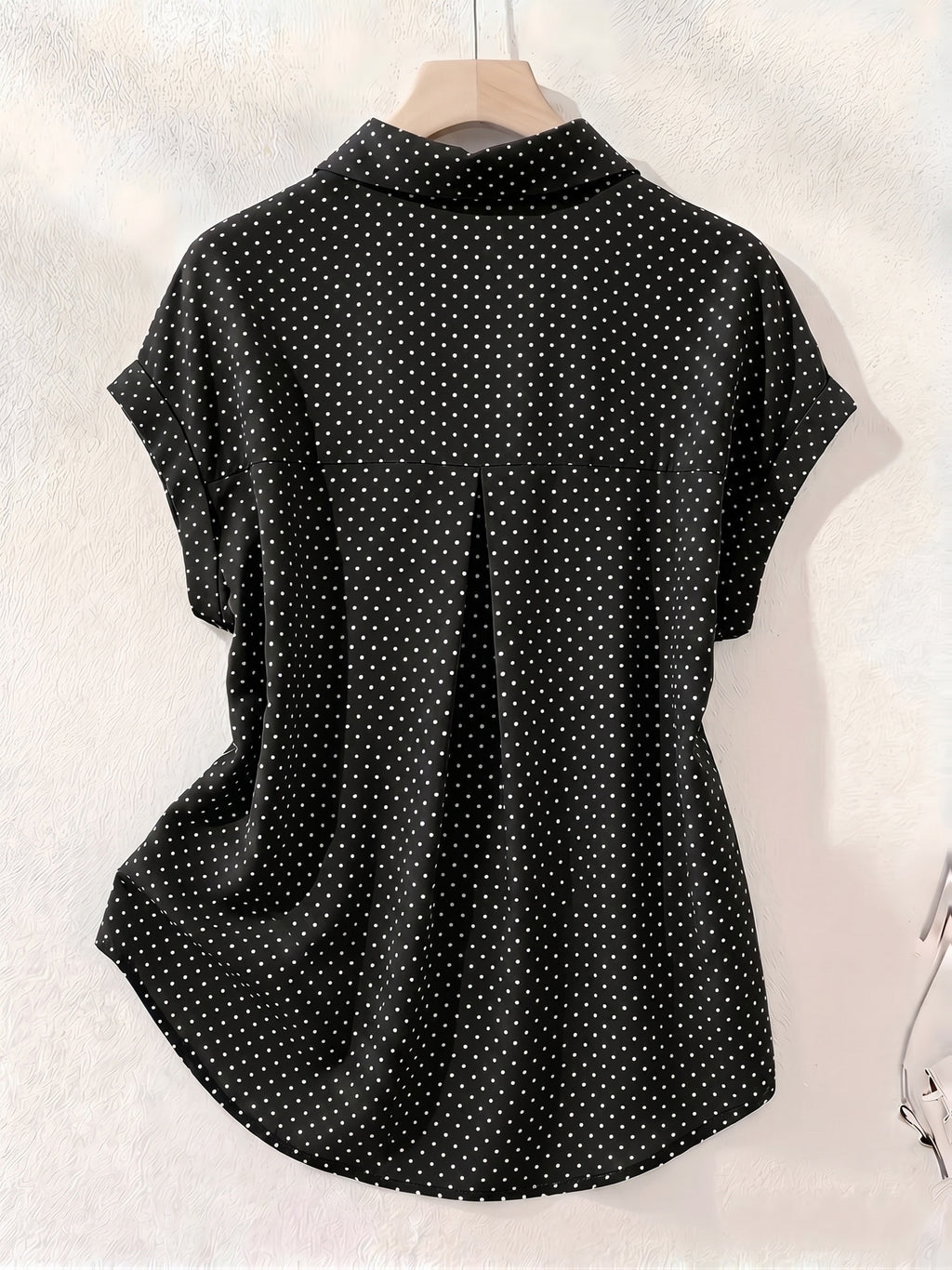 Summer Polka Dot Single-Breasted Short-Sleeve Shirt - Black