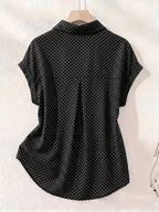 Summer Polka Dot Single-Breasted Short-Sleeve Shirt - Black