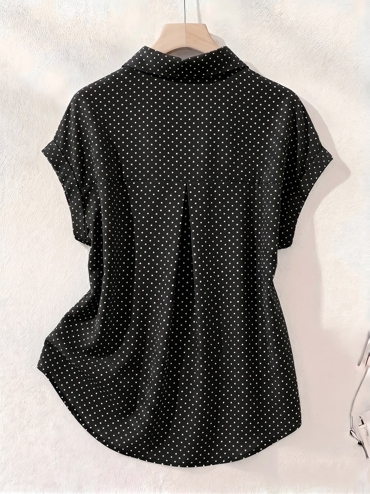 Summer Polka Dot Single-Breasted Short-Sleeve Shirt - Black