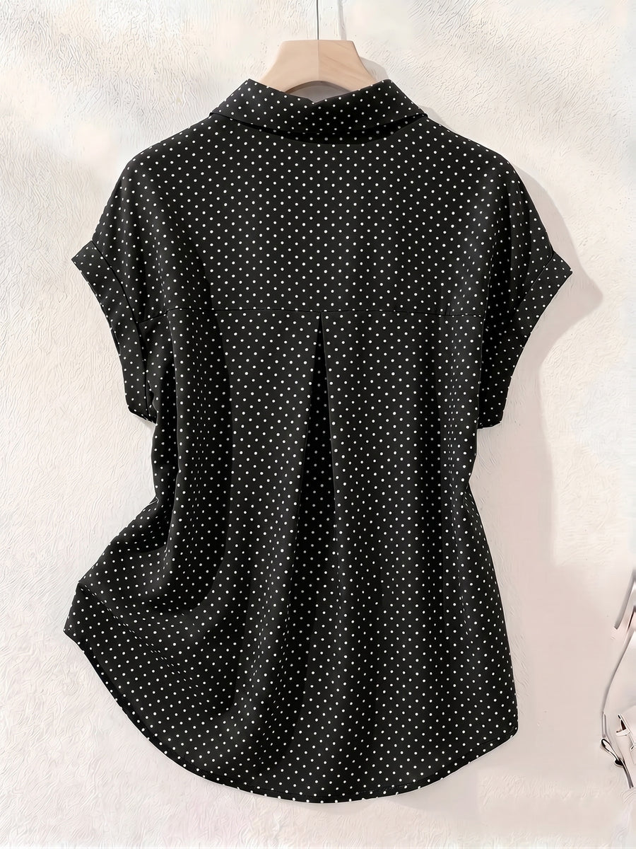 Summer Polka Dot Single-Breasted Short-Sleeve Shirt - Black