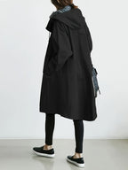 Solid Color Stylish Casual Loose Hooded Jacket with Lining - Black