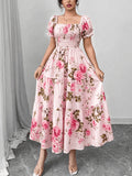 Fashionable Temperament Elegant Mid-Length Floral Print Wrap Dress Women'S 906 - Multicolor