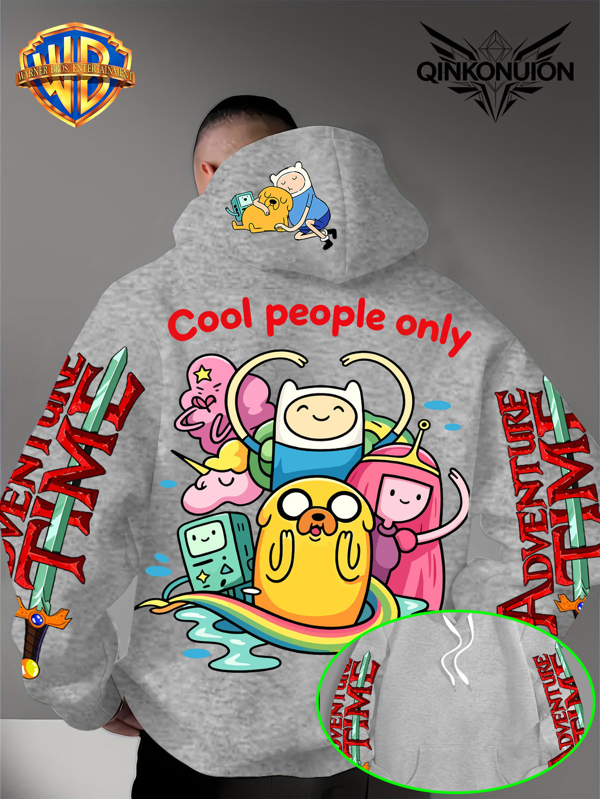 Warner Official Men'S Hoodie, Colorful Water Play Fun Anime Printed Design for All, Machine Washable, Warm And Casual for Autumn And Winter, Daily Drawstring Hoodie, Multi-Functional Sports And Leisure Loose Fit - Light Grey