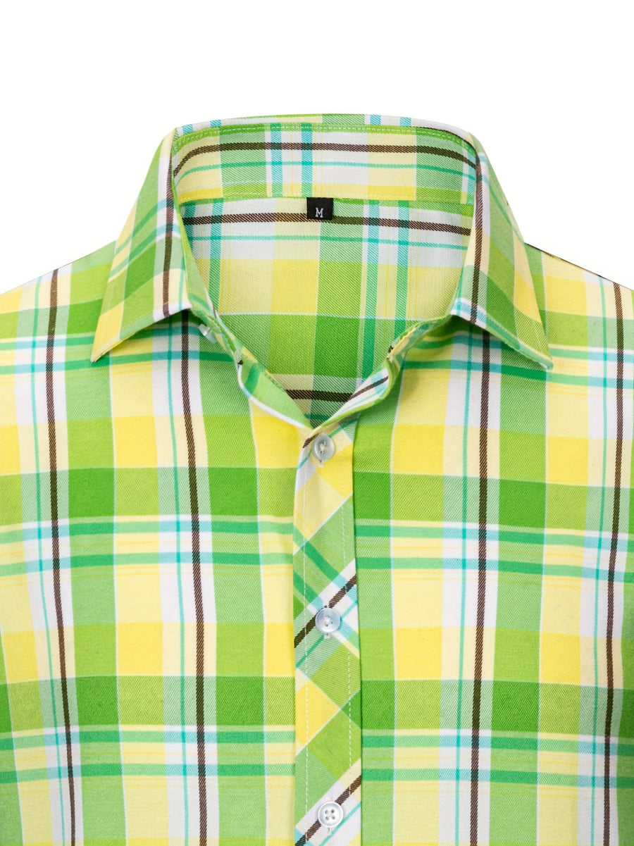 New Trendy Men'S Brushed Checkered Shirt Fall Winter Casual Jacket Outerwear - Grass Green