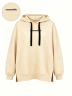 Women'S Fashion Hooded Sweatshirt for Autumn And Winter - Pattern Print Design, Side Slit Detail, Pullover Hoodie - Apricot