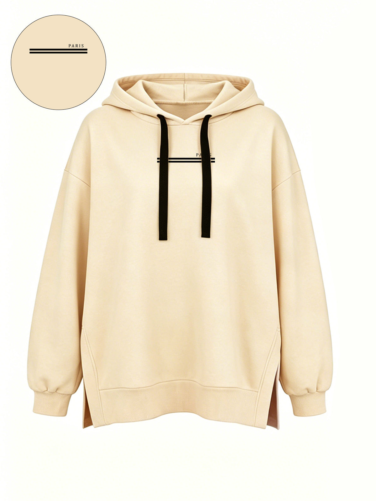 Women'S Fashion Hooded Sweatshirt for Autumn And Winter - Pattern Print Design, Side Slit Detail, Pullover Hoodie - Apricot