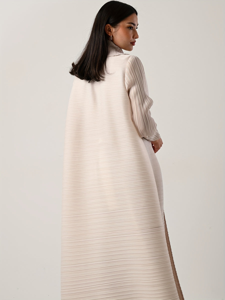 Middle Eastern Women's Clothing: Three-Yard Pleat Muslim Robe, Solid Color Cardigan Outerwear Cape - Milky