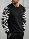 Men'S Autumn Winter Round Neck Plush Sweatshirt, Fashionable Color-Block Patchwork Design And Solid Color Style, Wrinkle-Resistant Soft Knit Fabric, Very Practical. Suitable for Students' Daily Wear on Campus, Outings, Dates, Commuting, Camping - Black