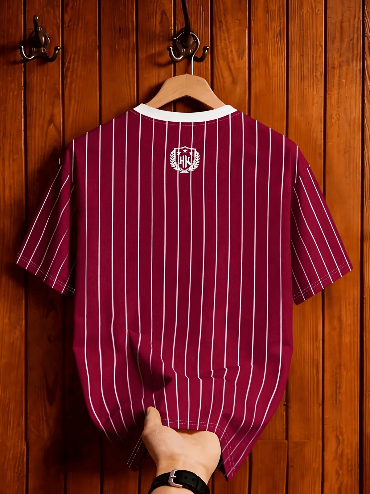Summer Casual Striped Men'S T-Shirt, Contrast Shoulder Stripes Wheat Shield Print Breathable All-Match Round Neck Short Sleeve Top, Comfortable And Airy, Ideal Gift for Holidays - Mixed Color 1