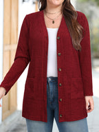 Women's Fashion Warm Cardigan with Pockets - Burgundy