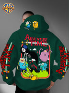 Warner Bros. Adventure Time Large Back Print, Hooded Sweatshirt with Hat Design Pattern, Multifunctional Street Style Men's Hoodie, Comfortable and Casual, Suitable for Autumn and Winter Wear - Green