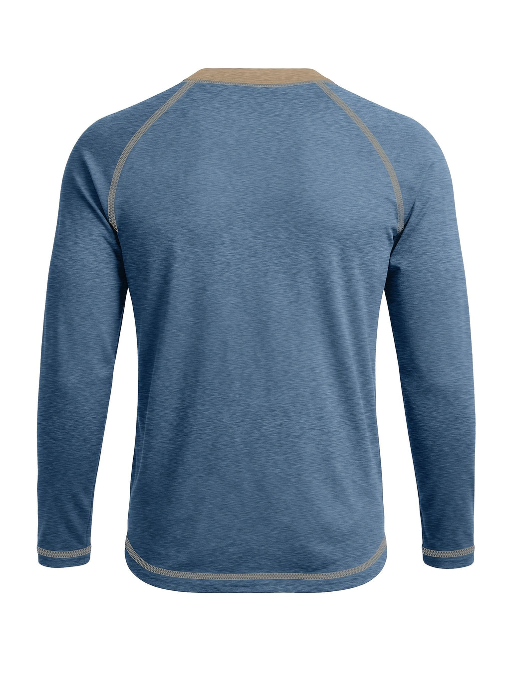 Cross-Border New Men'S Long Sleeve Round Neck T-Shirt, Outwardly Oriented Western Men'S Clothing Color-Blocked Top Base Layer - Blue