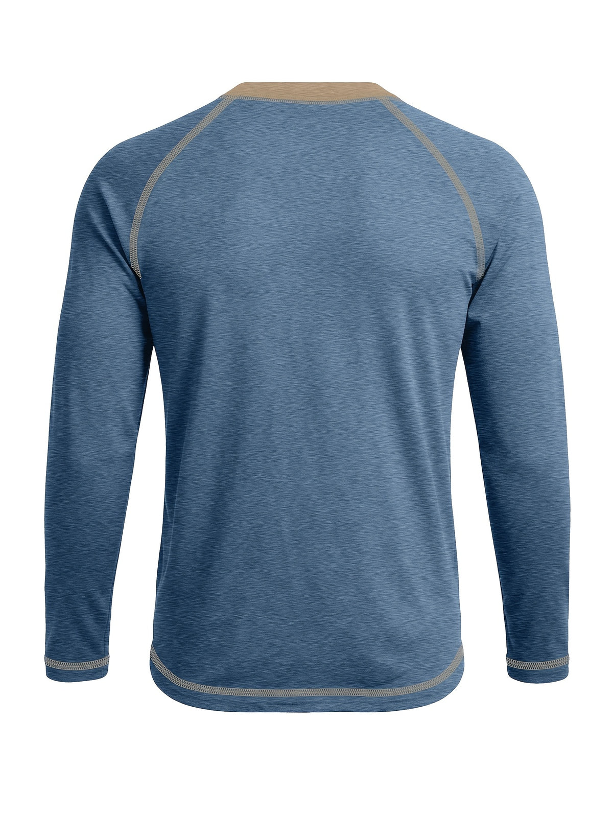Cross-Border New Men'S Long Sleeve Round Neck T-Shirt, Outwardly Oriented Western Men'S Clothing Color-Blocked Top Base Layer - Blue