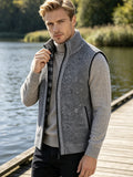 Men'S Stand Collar Zip-Up Vest, Thick Warm Sleeveless Sweater Waistcoat Gilet, Casual Fall Winter Outerwear Sleeveless Cardigan for Daily Commute Outdoor Street Wear - Light Grey