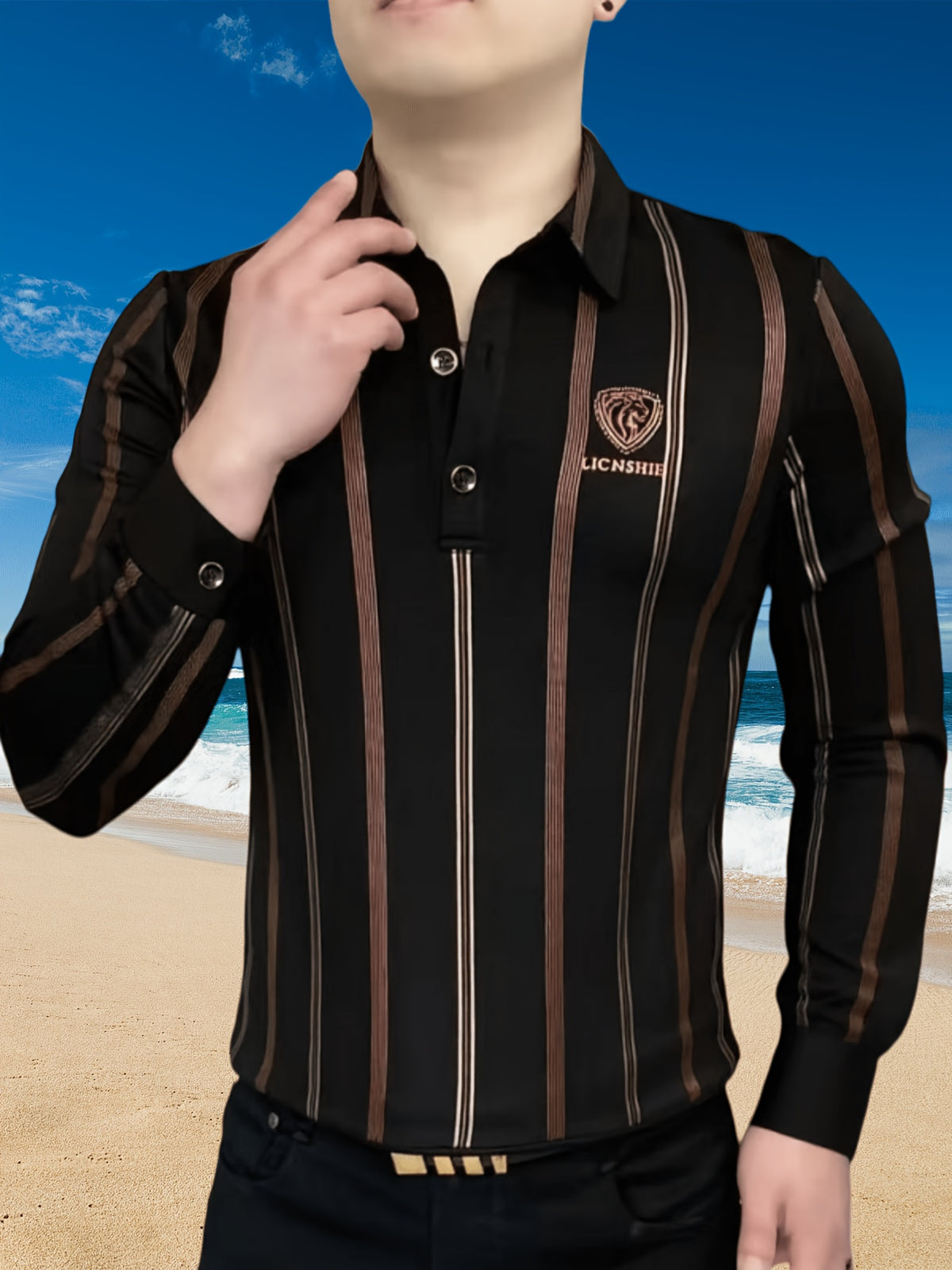 Men'S Light Luxury Long Sleeve Polo Shirt, Men'S Long Sleeve T-Shirt, Men'S Old Money Style - 10815 giant-15355 black