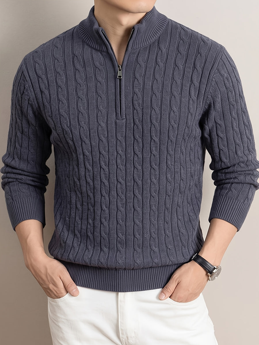 Men'S Half-Zip Jacquard Knit Sweater, Retro Luxury, Breaking The Monotony of Middle-Aged Sweaters, Suitable for Business Casual - SINBOS - Dark Gray