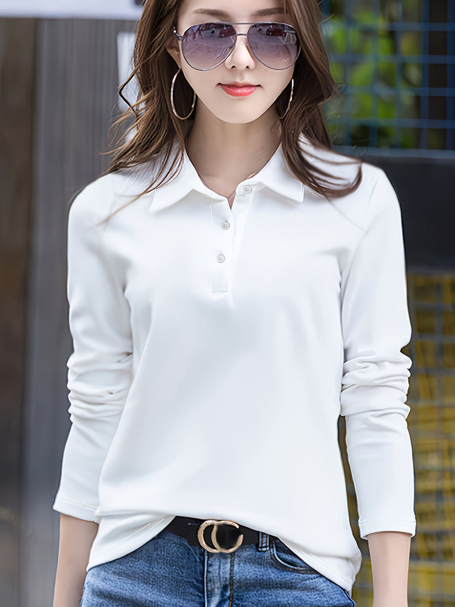 Women'S Easy Outfit Collared Top Polo Shirt - White