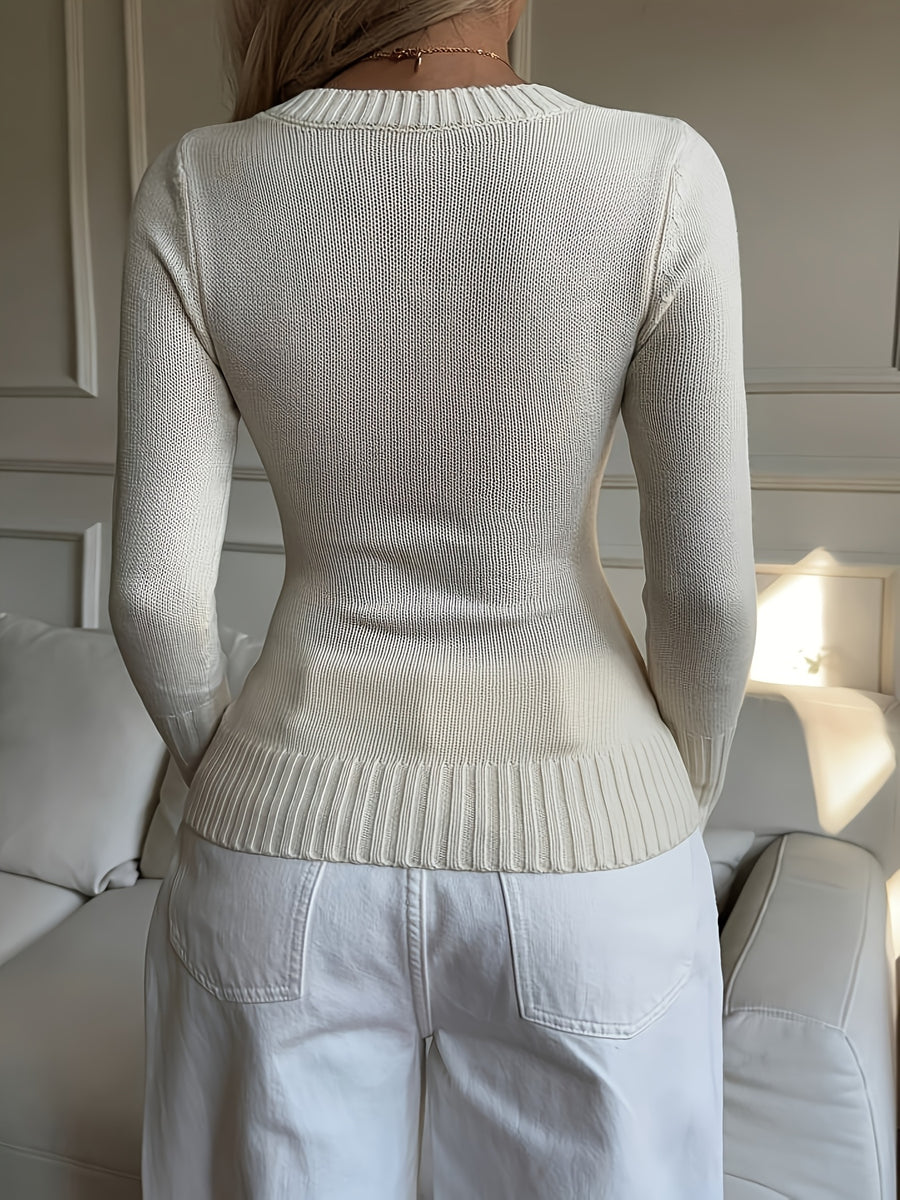 Elegant Ladies' V-neck Long Sleeve Slim Fit Cardigan | Autumn/Winter Collection with Embroidered Details - Apricot