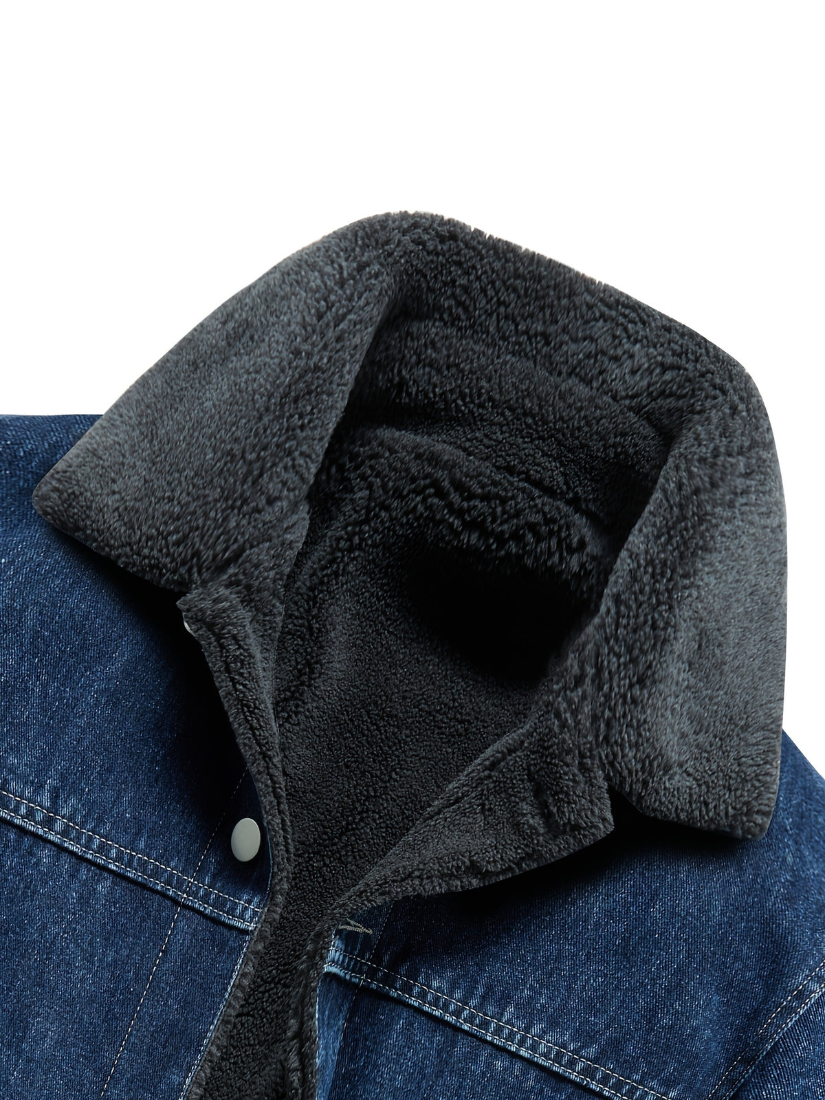 Men's Lapel Fleece-Lined Denim Jacket, Thickened for Locking in Heat, Windproof, Warm, and Cold-Resistant. Washed Denim Fabric with Composite Lining, Contrast Color Topstitching, Workwear Straight-Leg Fit. Autumn/Winter Streetwear Commuting Vintage - Blue