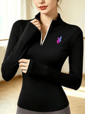 Women's Soft Zip-Up Base Layer Top, Ideal for Cycling,, and Activities During the Cold Autumn and Winter Seasons - Black