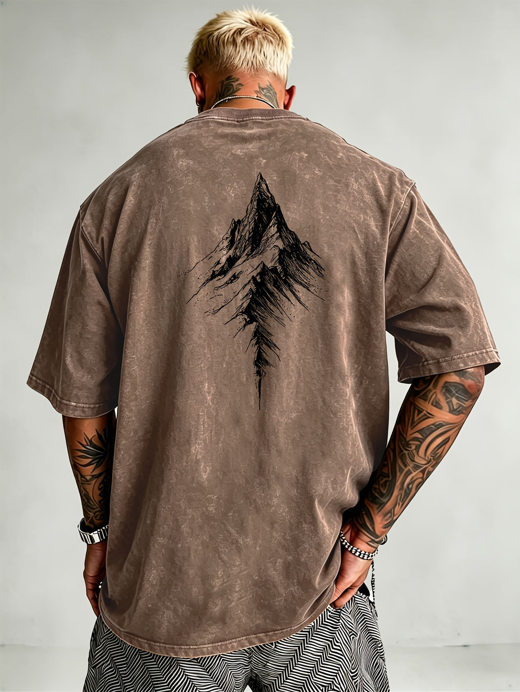 Men'S Heavyweight Distressed T-Shirt Washed Acid Wash Graphic Tee Vintage Aesthetic Streetwear Pure Breathable Comfort High Street Style Minimalist Casual Gym Workout Short Sleeve Essential Undershirt 2026 Summer New - Brown