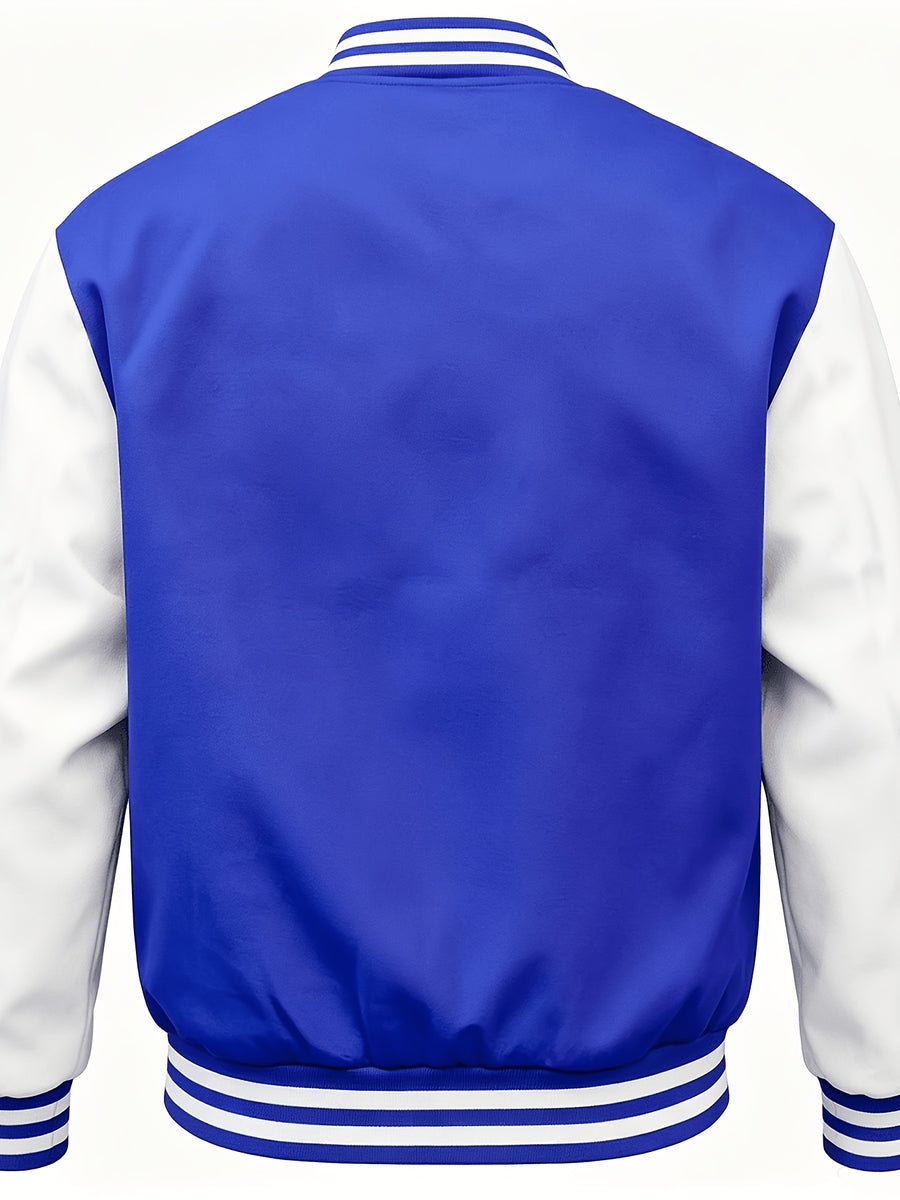 Classic Campus Style Men'S Casual Campus Fashion Youthful Bright Fashion Zipper Pocket Baseball Jacket - Royal Blue