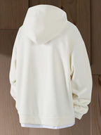 New Autumn 2-in-1 Look V-Neck Hooded Men's Sweatshirt, High-Quality Comfortable Hoodie, Heavyweight Trendy Men's Top - White Apricot