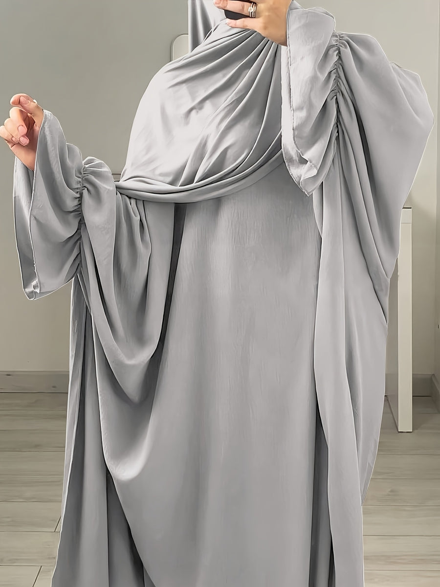 1pc Moisture-Wicking Breathable Fabric Loose Comfortable Batwing Dress Casual All-Match Abaya Suitable for Women'S Daily Wear Without Headscarf, Summer Abaya Women Abaya Women Muslim Dress Robe Summer Abaya Women - Light Grey